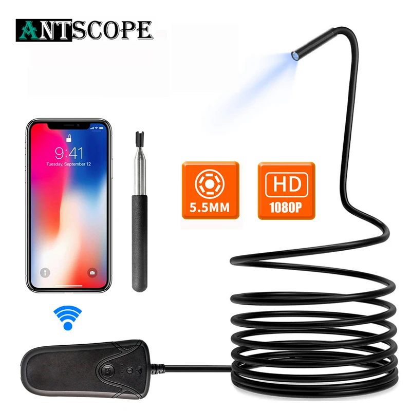

1080P HD Telescoping Wifi Endoscope Camera 5.5mm Semi-Rigid Snake Camera USB Endoscope Borescope IOS Endoscope For Iphone Tablet