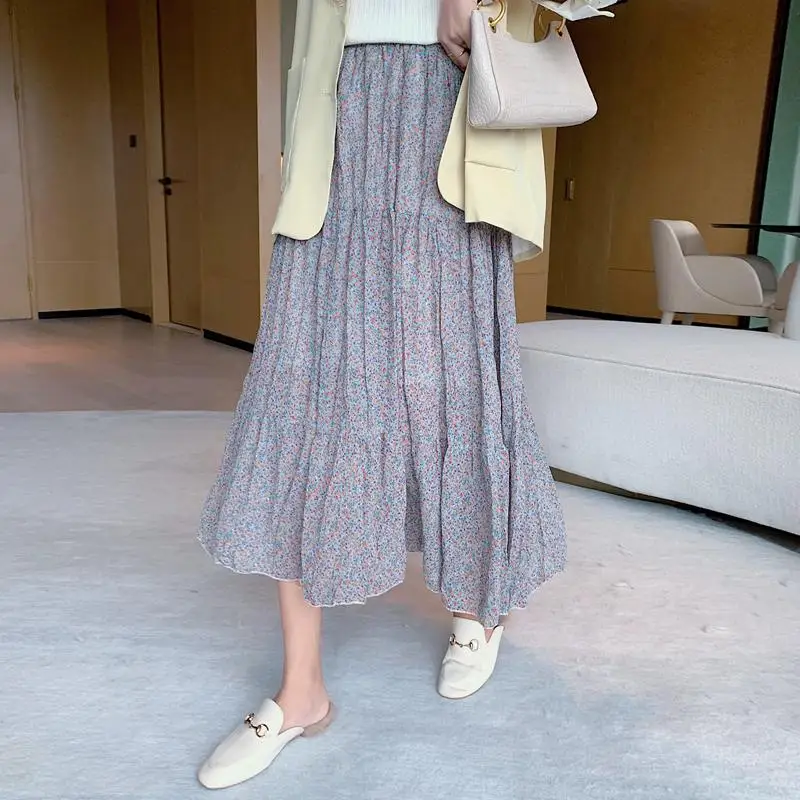 

Make small video Korean autumn with new chic floral chiffon skirts elastic waist joker version A