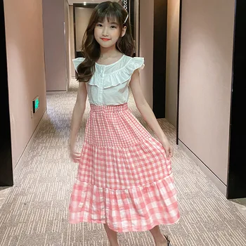 

Cotton Skirts For Girls Children Clothes Summer Spring Autumn 2020 Little Girl Long Skirt Pink Plaid Skirts For Teen Girls