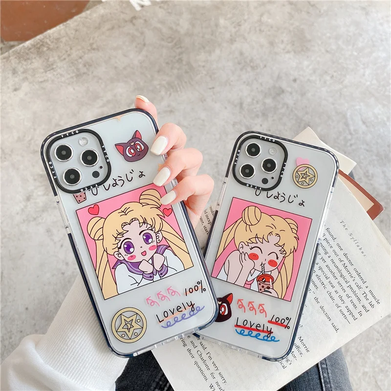 

Sailor moon case for iphone 11 12 pro max phone cases for iphone 12 mini 8 7 Plus X XR XS Max black bumper shockproof cover capa