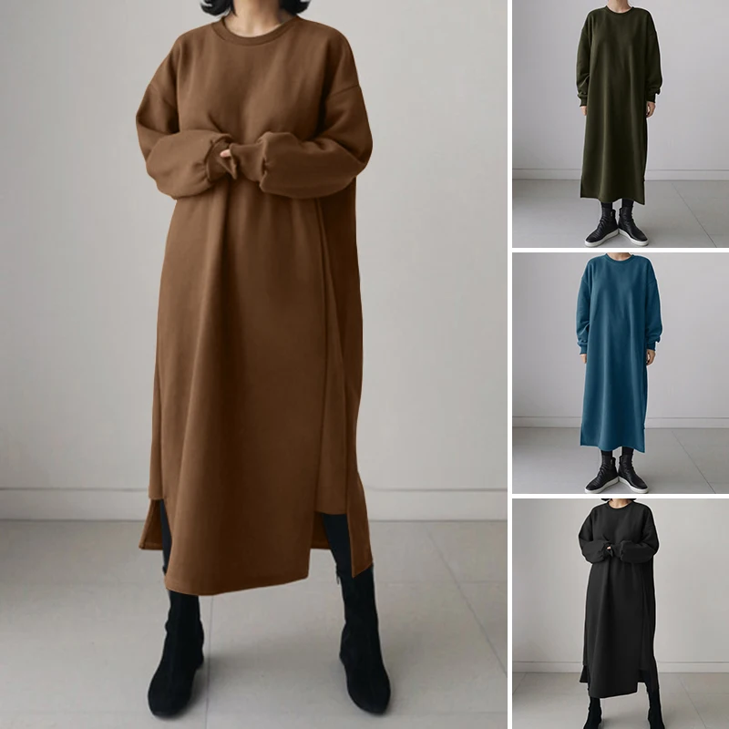 Plus Size Women's Irregular Sweatshirts Dress 2020 ZANZEA Vintage Autumn Hoodies Casual Long Sleeve Maxi Vestidos Solid Robe 7 Plus Size Women's Irregular Sweatshirts Dress 2020 ZANZEA Vintage Autumn Hoodies Casual Long Sleeve Maxi Vestidos Solid Robe 7