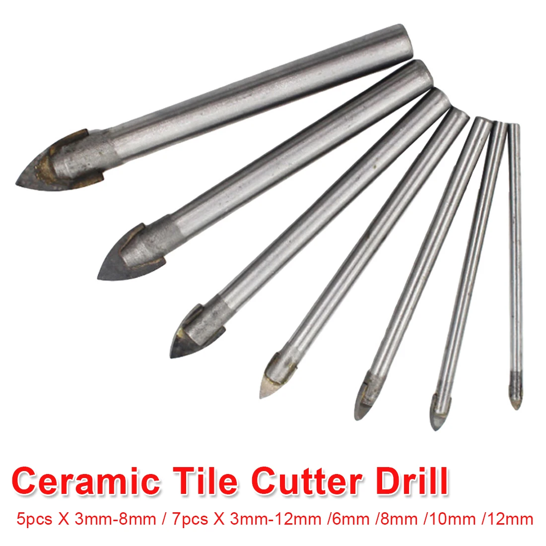 7PCS Shank 3-12mm Alloy Triangle Tip Drill Bit For Metal Glass Cutting Ceramic