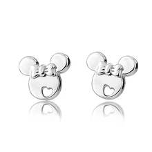Настоящее 925 пробы серебряные серьги-гвоздики с Микки и Минни Маус для женщин и девушек очаровательные брендовые ювелирные изделия(SE003
