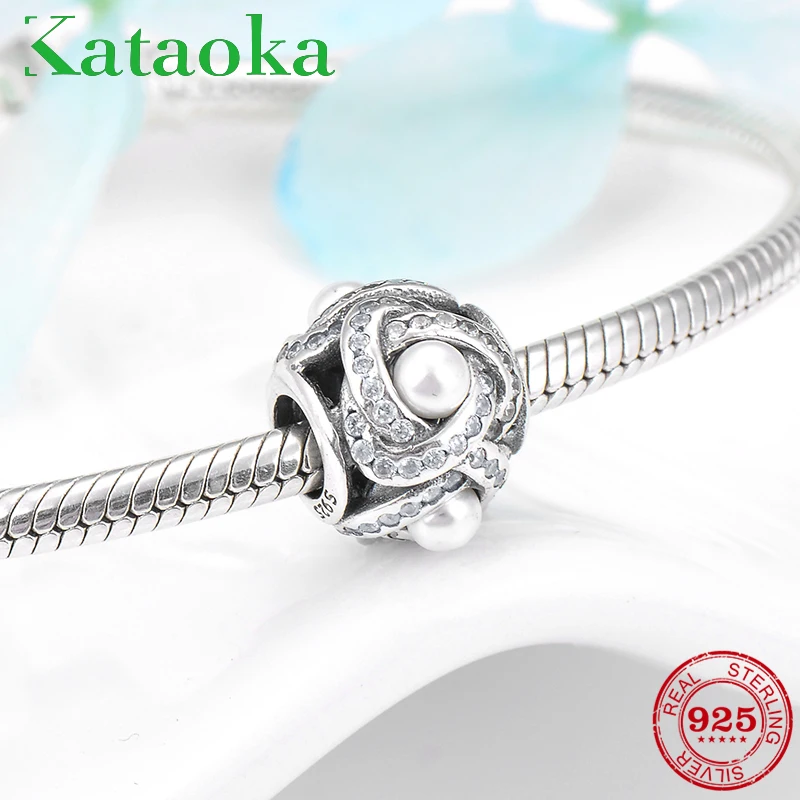 

Mother's day heart knot of pearls Round shape 925 Sterling Silver charms beads Fit Original European Charm Bracelet Jewelry