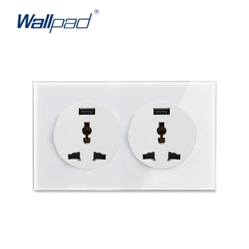 

Wallpad Dual MF Socket With USB Charger 5V 2100MA Crystal Tempered Pure Glass Panel Wall Power Socket Outlet 16A 146*86mm
