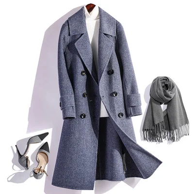 Plus Size Double Faced Cashmere Coat Women Winter New Mid Long Woolen Coats Wool Jacket Parka Female Outerwear Clothes Lady - Цвет: 14