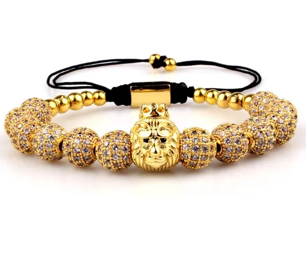 Scimmia Micro Pavimenta Rame Oro Argento Metallo Cz Cubic Zirconia Corda Regolabile Perline Braccialetto Fascino Intrecciato Braccialetti Rtg2S