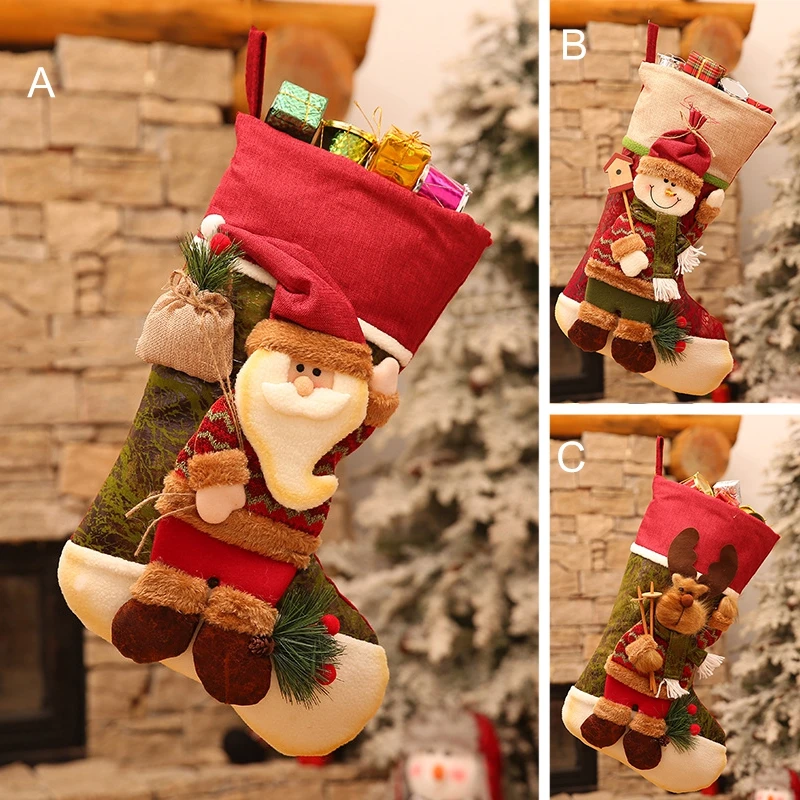 

New Design Household Decoration Christmas Stockings Cute Candy Gift Bag Portable Santa Claus Christmas Decoration