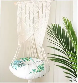 

Nordic Handwoven Cat Bed Hammock Kitten Cage Macrame Hammock Bed Hanging Soft Chair Hanging Sunny Seat Cat House Cat Litter Mat
