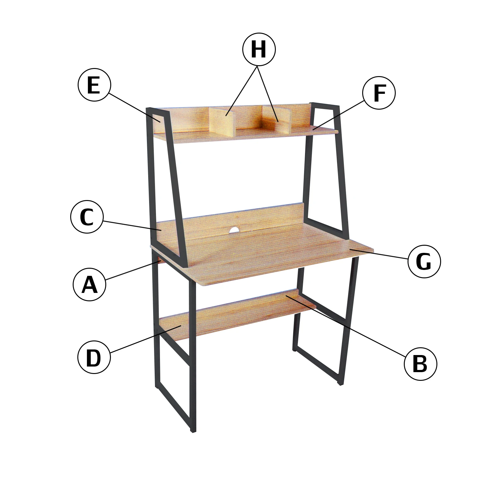 white/yellow Modern Computer Desk With 2-Tier Shelves PC Workstation Study Table Home Office