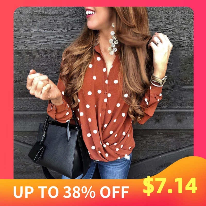 Women's Tops And Blouse Dot Print Button Shirts Long Sleeve Tops Casual Tunic Turn Down Collar Tops Blusas Mujer De Moda