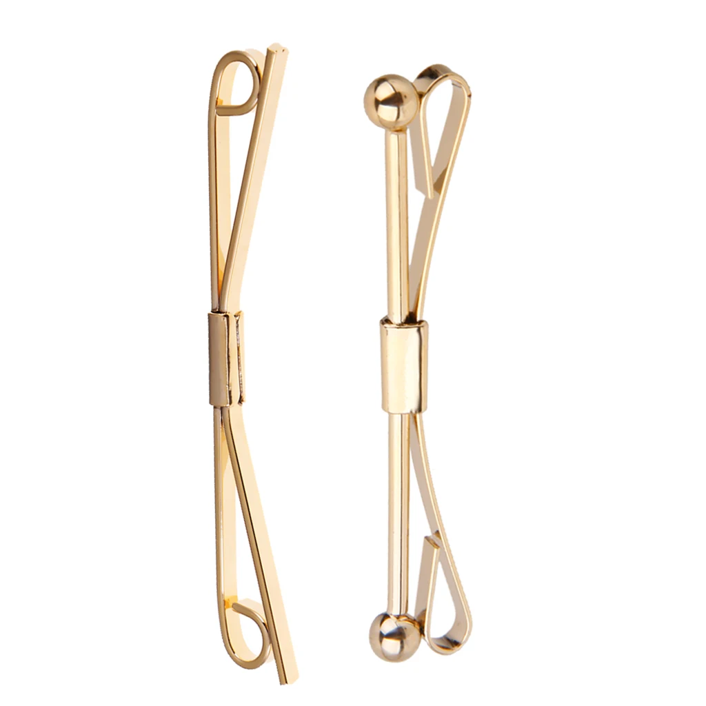 2Pcs Mens Gold Necktie Tie Clip Bar Clasp Cravat Pin Skinny Brooch Collar