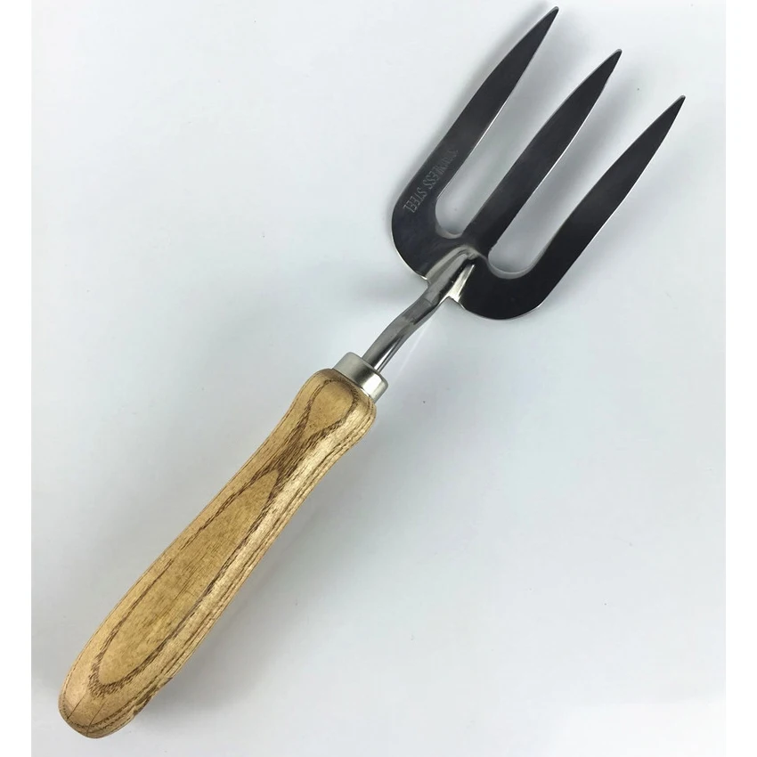 Garden Tools Stainless Steel Hand Fork with Wooden Handle Traditional Handheld Digging Fork for Planting Flowers& Vegetables
