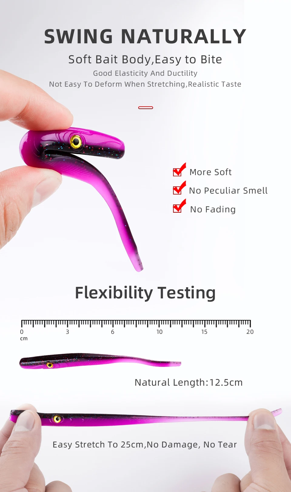 Description Picture 5 of itemBEARKING  Fishing Tackle 12.5cm 18cm Crazy Slug Soft Fishing Lure Seabass Artificial Bait Silicone Worm Shad Eel Needfish