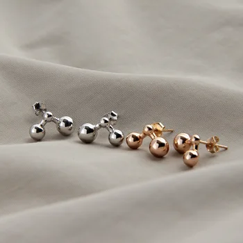 

1PAIR Authentic 925 Sterling silver Three-Balls Polished Lucky Beads Geometric Stud Earrings Gold /white FINE jEWELRY TLE873