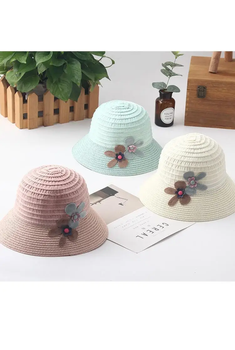 Новое летнее платье; детская одежда с цветочным рисунком; соломенные шляпы «Fedora» шапка детский козырек от солнца для маленьких девочек пляжные шляпы широкие свисающие поля Панама для девочек