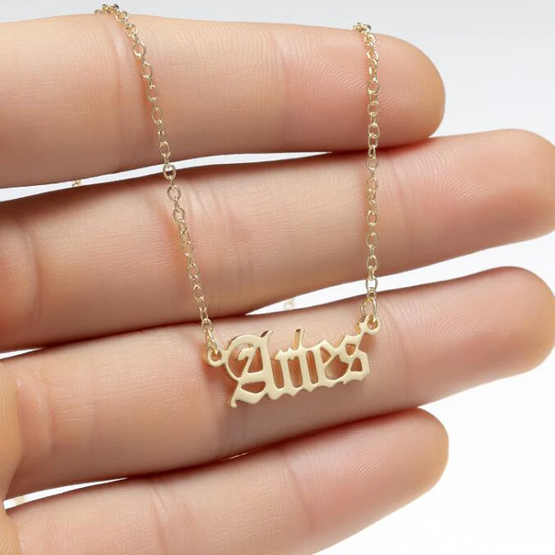 12 Constellation Jewelry Stainless Steel Zodiac Letter Necklace
