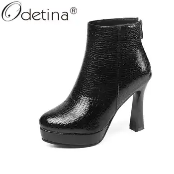

Odetina Women Fashion Autumn Winter Dress Shoes Zip Up Round Toe Strange High Heel Ladies Elegant Booties Platform Ankle Boots