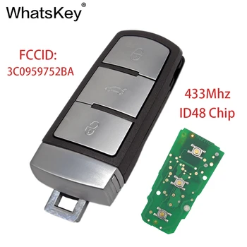 

WhatsKey 5Pcs 3 Buttons Smart Remote Car Key for Volkswagen 3C0959752BA 433Mhz ID48 Chip fit For VW Passat B6 3C B7 Magotan CC