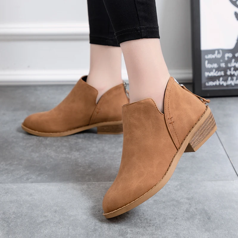 

Autumn Ankle Boots for Women Shoes Woman Creepers Winter Boots Zipper Causal Square Mid Heels Plus Size 35-43 Sexy Ladies Boots