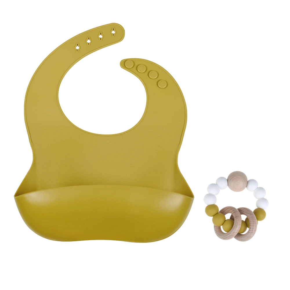 Sage Bib & Rattle Set-Mustard