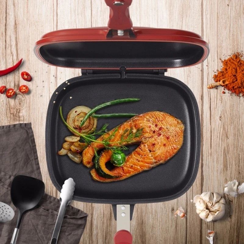 

Double Sided Frying Pan Non-Stick Baking Tray Portable for Home Kitchen Cooking No Splash Oil You Can Make the Shape of the Food