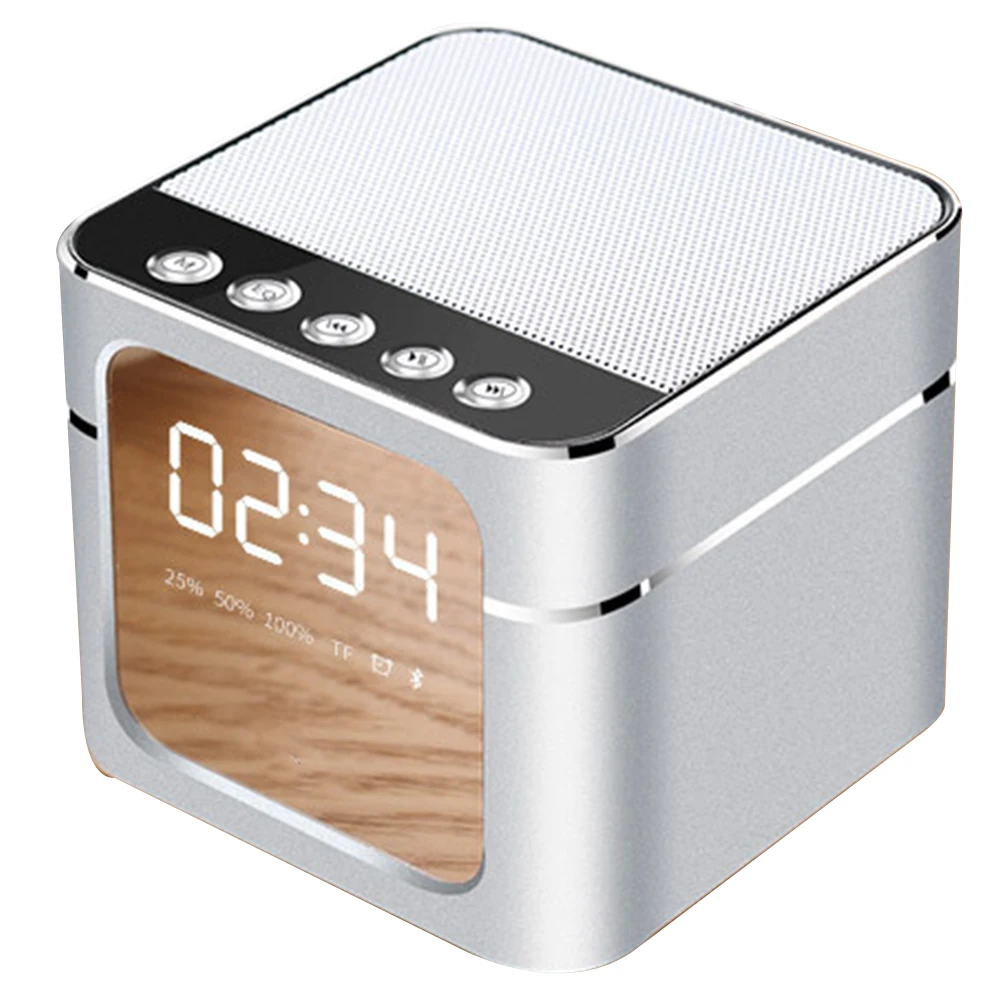 Bluetooth динамик Handfree звук часы металл цифровой стерео беспроводной портативный светодиодный дисплей зеркальная поверхность перезаряжаемый микрофон - Цвет: Silver Grey