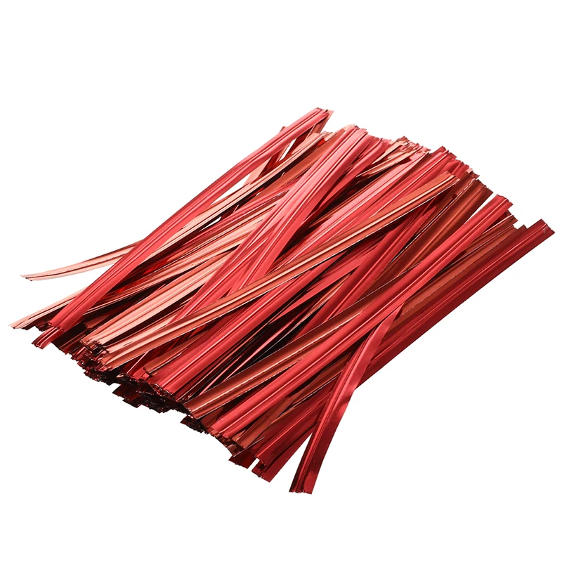 100 Pcs Red Metallic Twist Ties for Cello Candy Bags Party 8cm | Дом и сад