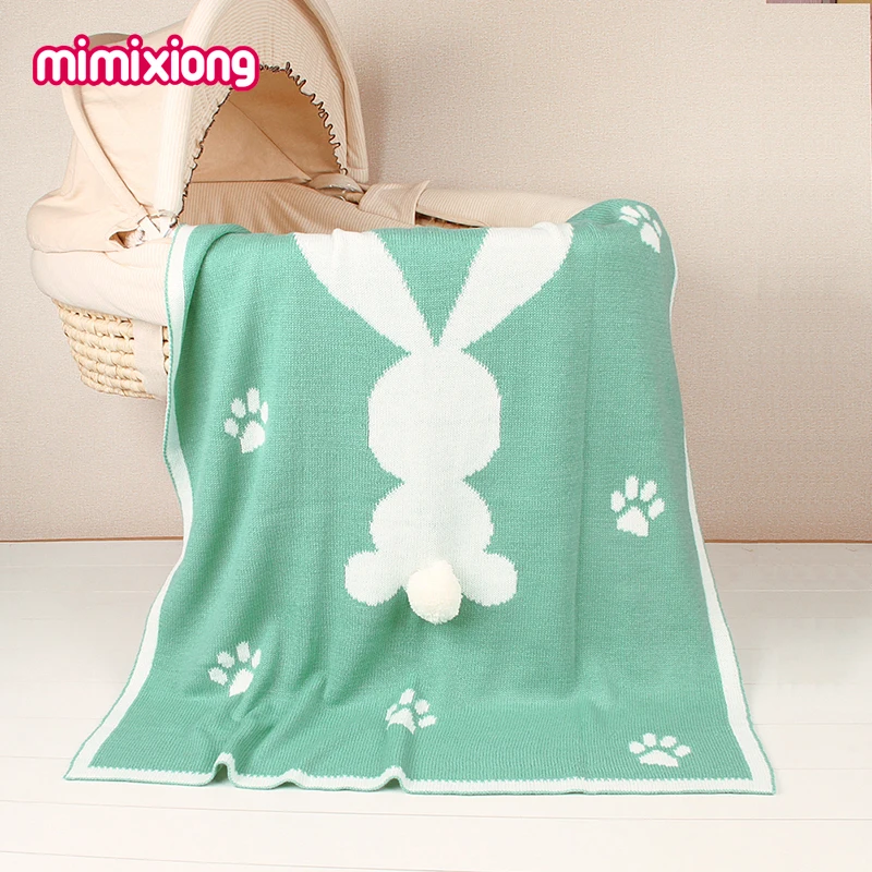 Baby Blankets Knitted Rabbit Knitted Newborn Boys Girls Swaddle Wrap Blanket 95*75cm Toddler Kids Throwing Quilts Multifunction
