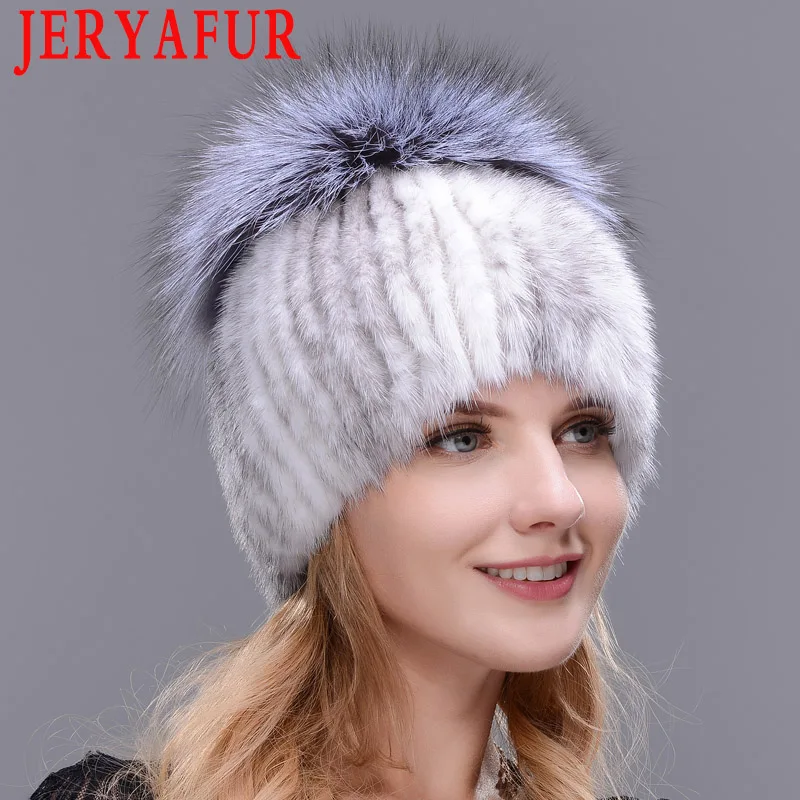 JERYAFUR натуральная черно-бурая лиса меховая шапка женская натуральная норковая меховые зимние шапки для женщин розовые стразы Лоскутные разноцветные шапочки
