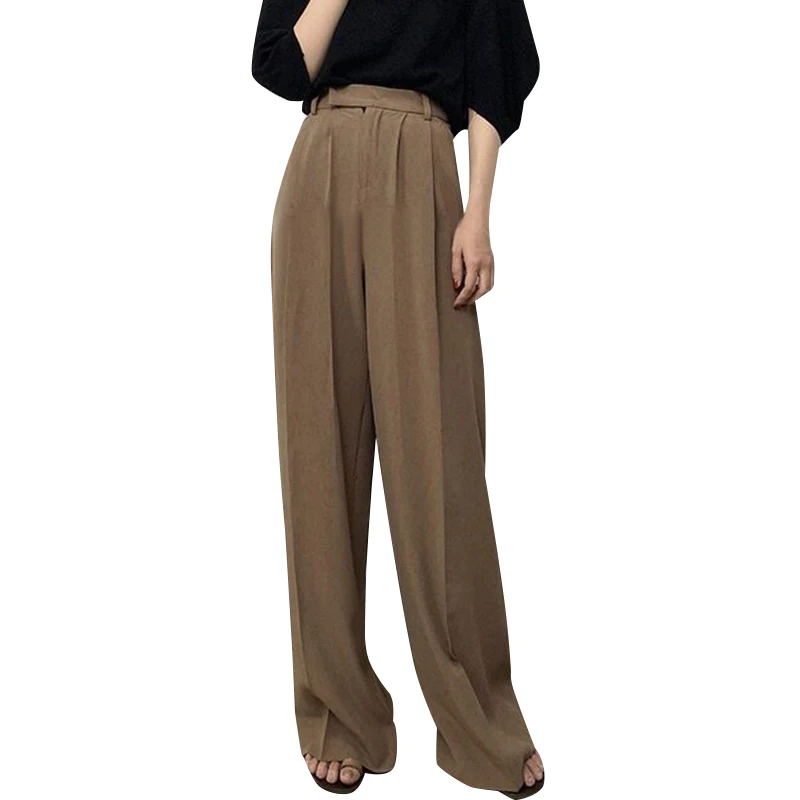 CHICEVER Korean Style Solid Women's Wide Leg Pants High Waist Ruched Maxi Pants Female Autumn Fashion Casual Clothing New