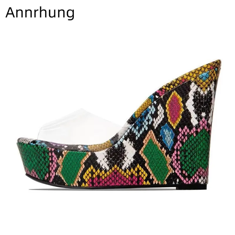 

High Wedges Slippers Thick Platform Shoes Women Sexy Peep Toe Clear PVC Slides Mixed Color Platform Slippers Zapatillas Mujer