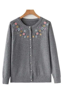 Makuluya/Винтажный Повседневный вязаный женский свитер кардиган с круглым вырезом и вышивкой и длинными рукавами, тонкие милые топы для девочек, пальто Mori L6 - Цвет: Gray