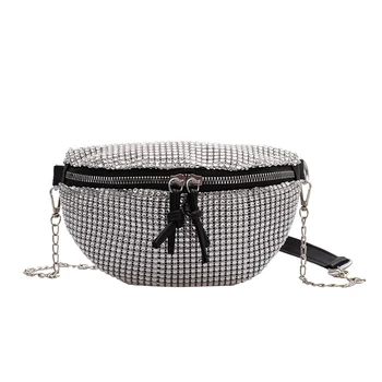 

Women Waist Bags Diamonds Ladies Fanny Pack Fashion Chest Bag Banana Rhinestone Chain Crossbody Shoulder Bags Belt Bags Girls