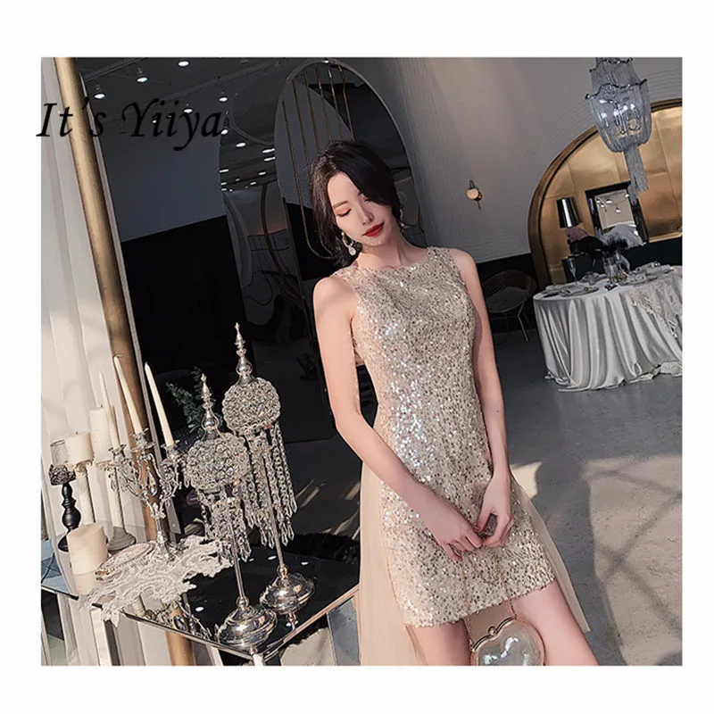It's YiiYa Cocktail Dresses 2019 Elegant Sleeveless High Low Length Dresss Women Plus Size Robe Gowns E801 | Свадьбы и торжества