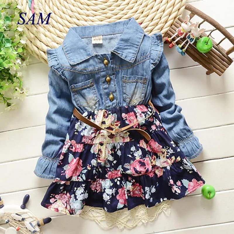 2020 Girls Casual Dress Kids Floral Denim Dresses Children's Spring and Autumn Clothes Long-sleeved Children Clothing | Детская