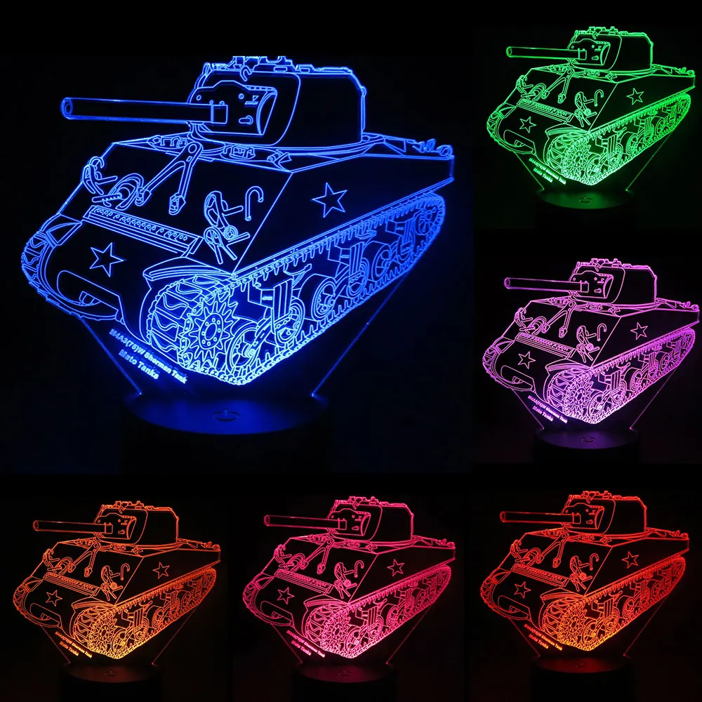 Шерман M4A3 модель танк 3D акрил светодиодный 16 цветов Изменение настольная лампа ночник светильник