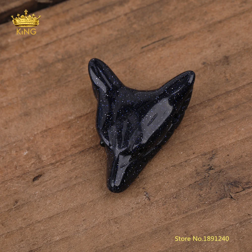 Blue Goldstone 24 вида камня, 2 шт./лот просверленные резные подвески в форме волчьей головы ожерелье, натуральный кварц Агаты резьба фигурка Чакра Исцеление Кристалл - Окраска металла: Blue Goldstone