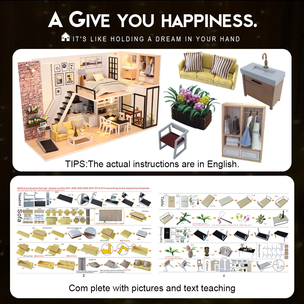 Doll House Furniture Miniature Dollhouse DIY Miniature House Room Box Theatre Toys for Children Casa DIY Dollhouse M38