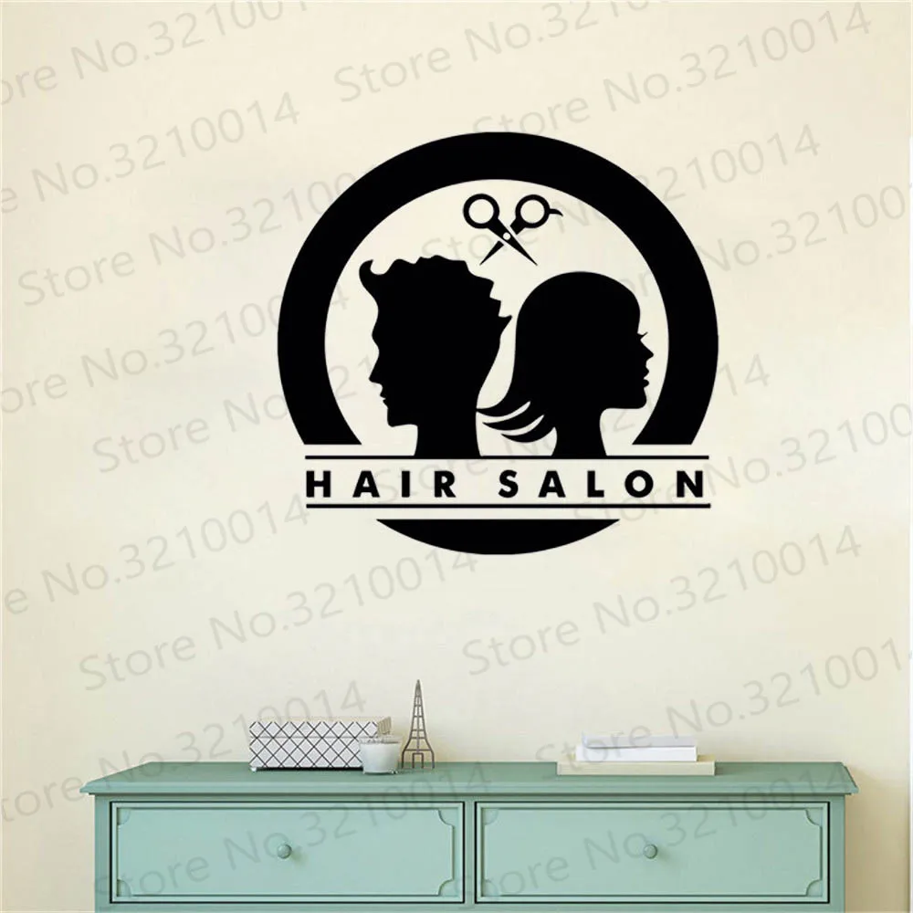 

Hair Salon Logo Wall Decals Unisex Barbershop Wall Stickers For Shop Stylist Hairdresser Window Decal Removable Art Mural PW980