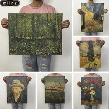 Mling 1 ud. 51,5x36cm Retro Kraft papel Van Gogh serie cartel moderno abstracto pintura al óleo Bar Cafe pegatina de pared decorativa(China)