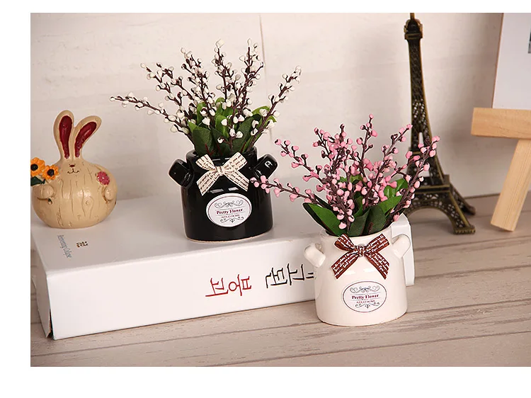 Artificial Flowers Potted Silk Plum Blossom Orchid Branch Bonsai Decorative Plant Wedding Decor With Vase 1 Set(Plants+Vase) Qw148 (6)