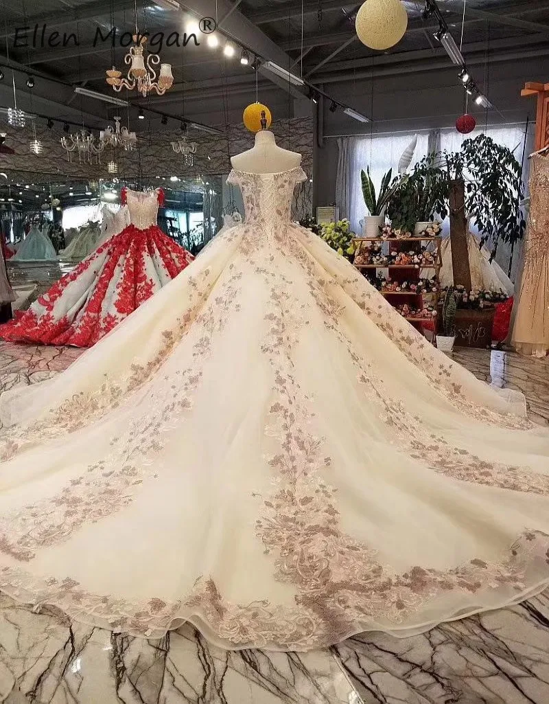 Vestidos De Novia Weddind платья Бальные элегантные без рукавов с открытыми плечами со шнуровкой со шлейфом Вышивка свадебная одежда