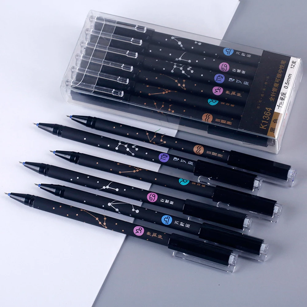 

12Pcs/Set 12 Constellation Erasable Pens Gel Pen 0.5mm Refills Rod Washable Handle School Writing Office Kawaii Stationery Pen