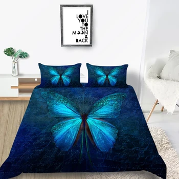 

Blue Butterfly Bedding Set Double Creative Mysterious 3D Duvet Cover Queen King Twin Full Single Unique Design Bed Set