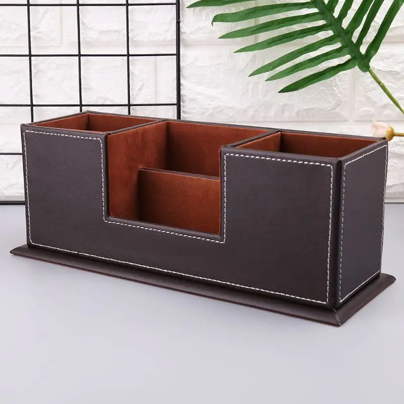 

Multifunctional Office Desktop Decor Storage Box Leather Stationery Organizer Pen Pencils Remote Control Mobile Phone Holder