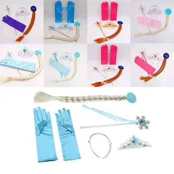 

4pcs Set Elsa Anna Cosplay Crown Magic Wand Braid Gloves Rhinestone Hair Cosplay Wand Cosplay Anna Crown Wand Magic Wand
