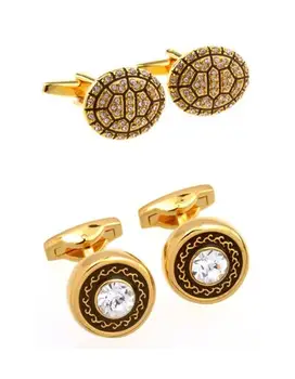 

10pairs/lot Gold Roma Pattern Crystal Cufflinks Turtle Pattern Rhinestone Cuff Links Men's Wedding Jewelry Gift Wholesale