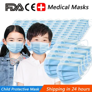 

Children's Medical Mask Child Disposable Protective Face Mask Non-Woven 3 Layer For Protection Mouth Masks Kids