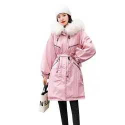 ZADORIN/Женская куртка, зимние толстые теплые парки с капюшоном, меховым пальто с меховым воротником, однотонный длинный рукав, винтажная
